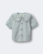 Toddler Girl Peter Pan Collar Top in Stripes - Teal, image 2 of 6 slides