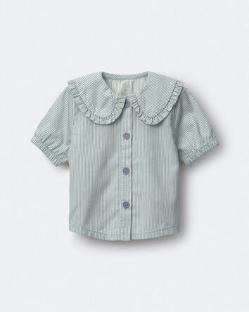 Toddler Girl Peter Pan Collar Top in Stripes - Teal, 