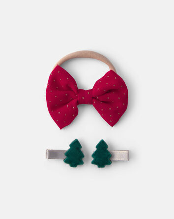 Baby Girl 2-Pack Christmas Bow Headwrap & Hair Clips, 