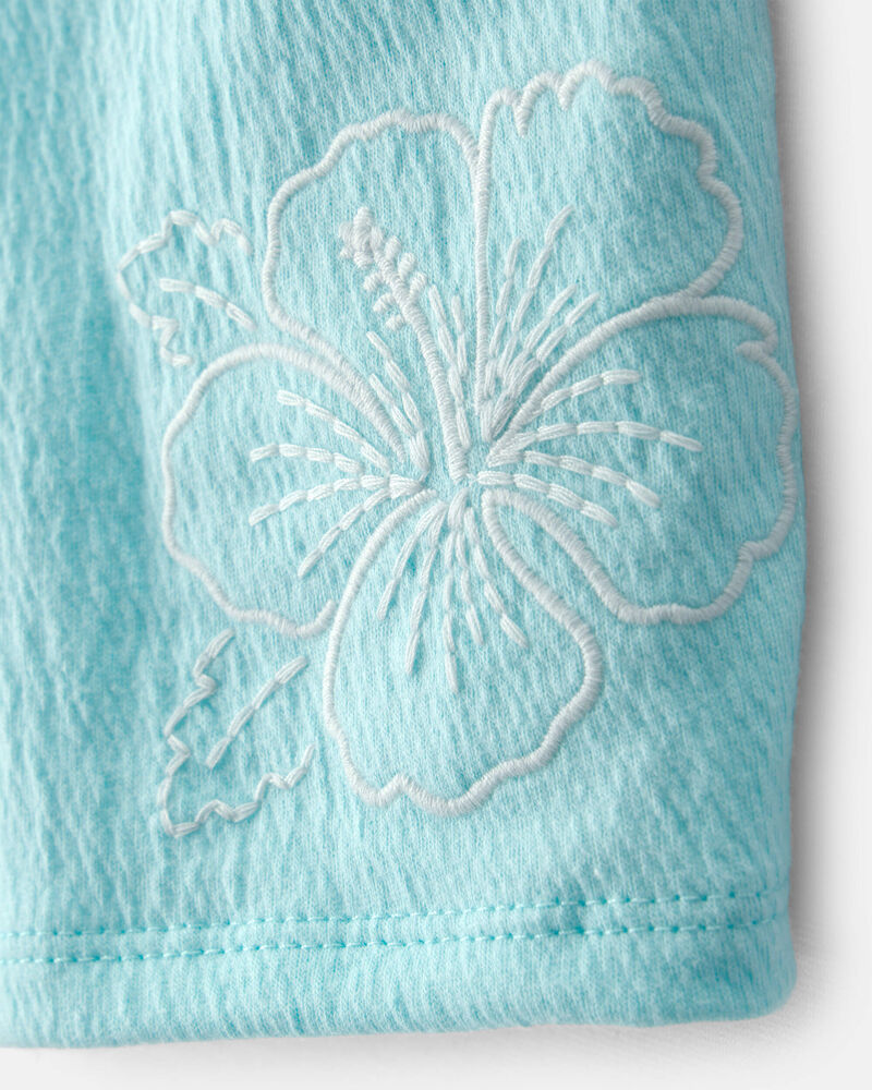 Filles - Short en gaze &agrave; broderie de fleur  - Bleu, image 3 sur 4 diapositives