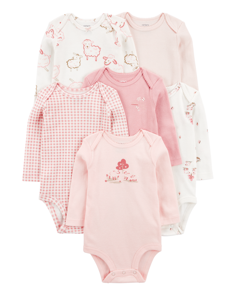 Baby 6-Pack Farm Animals Long-Sleeve Bodysuits, image 1 of 9 slides