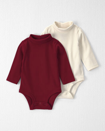 Baby Girl 2-Pack Organic Cotton Ribbed Mock Neck Bodysuits, 
