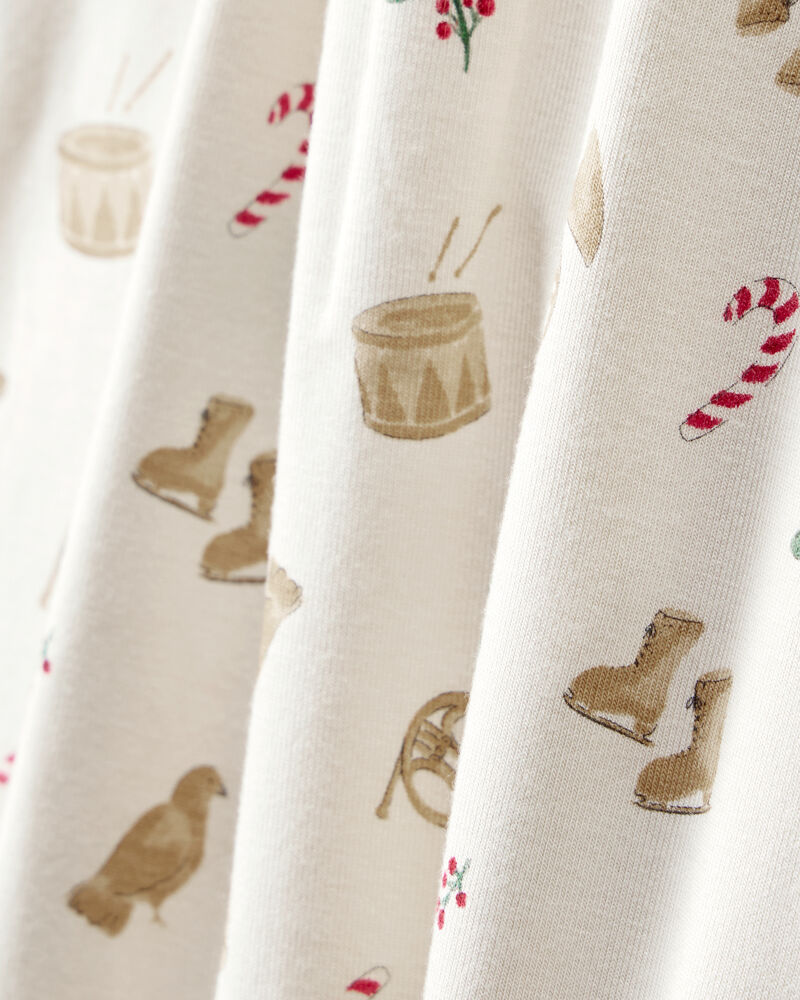 Kid Festive Holiday PurelySoft Long-Sleeve Snug Fit 2-Piece Pajamas - Cream, image 2 of 5 slides