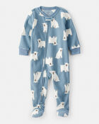 Toddler Boy Polar Bear Loose Fit Long-Sleeve 2-Way Zip 1-Piece Pyjamas, image 1 of 3 slides
