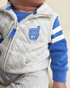 Baby Boy 3-Piece Varsity Quilted Layering Set - Grey/Blue, image 3 of 8 slides