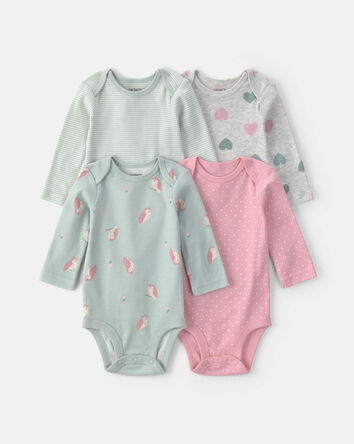 B&eacute;b&eacute; fille - Emballage 4 cache-couches manches longues &agrave; motif hibou, 