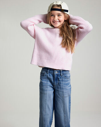 Girls Ribbed Sweater Knit Hoodie - Pink, 