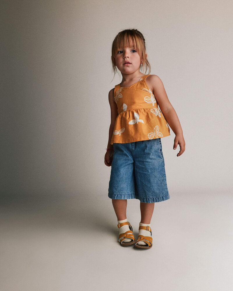 Toddler Girl Peplum Tank Top in Plant Print - Mustard Yellow, image 3 of 5 slides