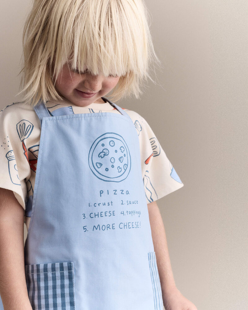Toddler Pizza Apron with Otter Pockets - Blue, image 4 of 6 slides