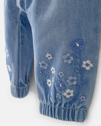 Baby Girl Floral Pull-On Denim Jogger - Medium Wash, 
