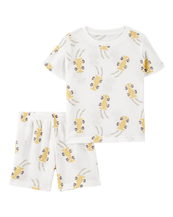 Toddler Race Car Print Loose Fit Waffle Knit 2-Piece Pyjamas - Grey, 