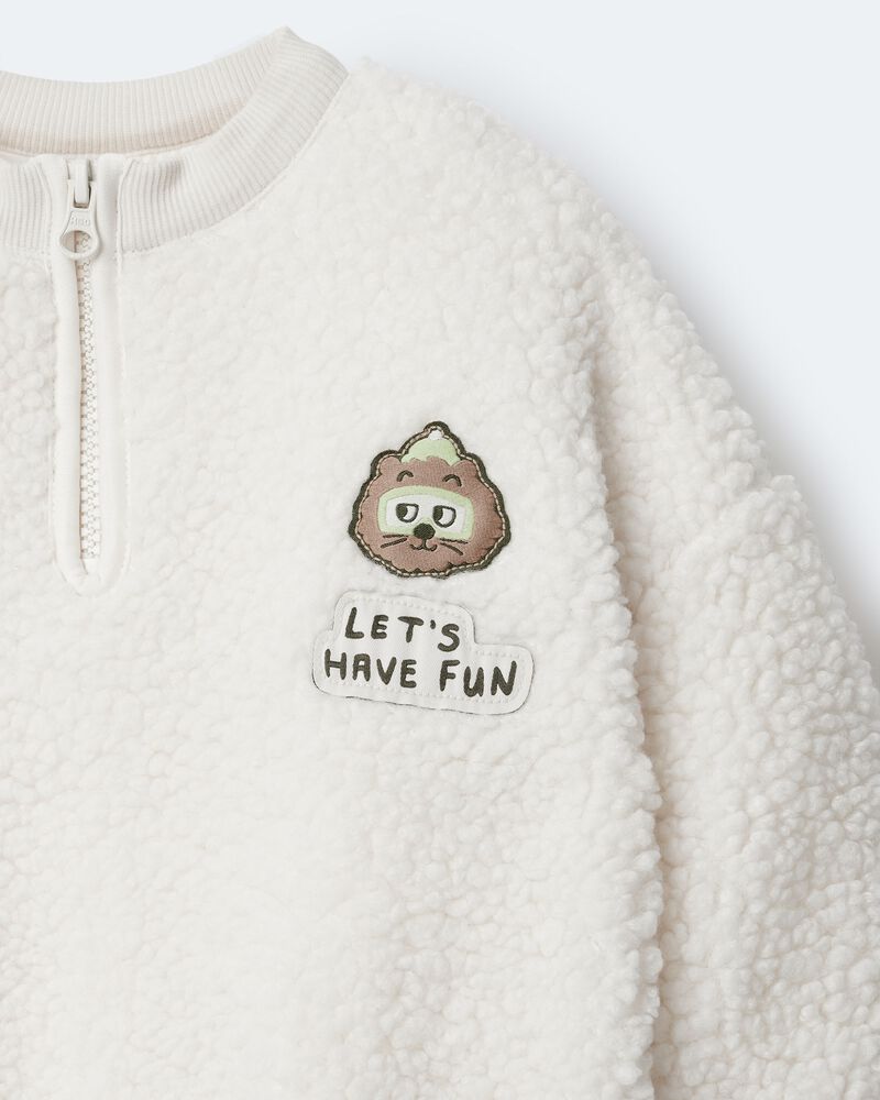 Toddler Let's Have Fun'  Sherpa Quarter-Zip Sweatshirt - Cream, image 6 of 6 slides