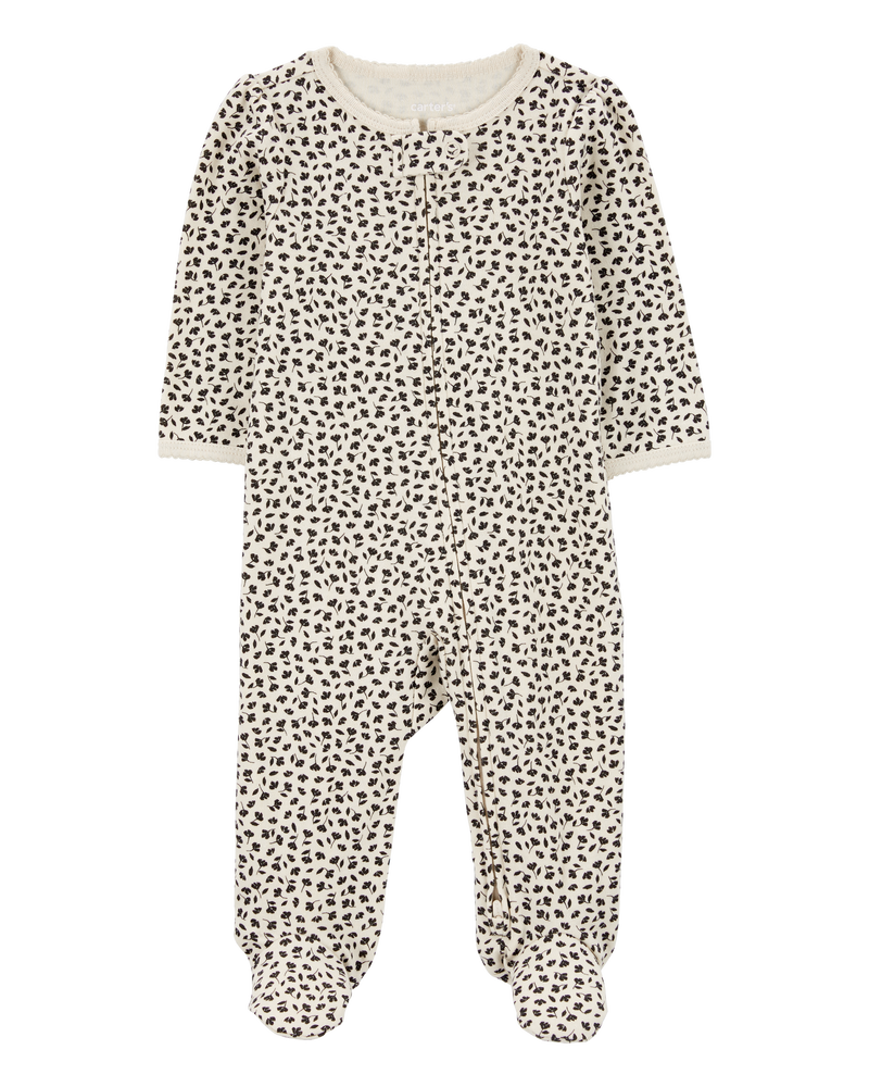 Baby Girl Floral 2-Way Zip Cotton Sleeper, image 1 of 5 slides