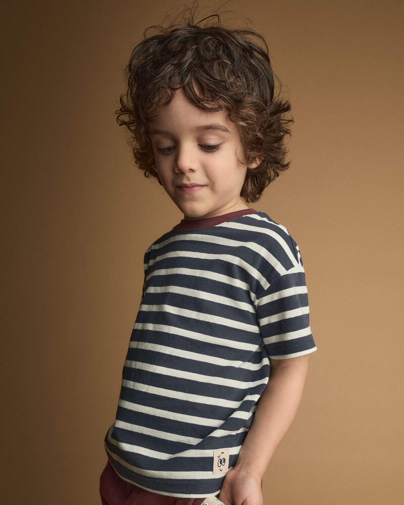 Tout-petit - T-shirt d&eacute;contract&eacute; &agrave; rayures - Bleu marine/Bourgogne, image 3 sur 6 diapositives