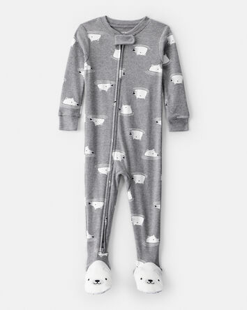 Baby Boy Polar Bear Cotton Snug Fit 2-Way Zip Footie 1-Piece Pyjamas - Grey, 