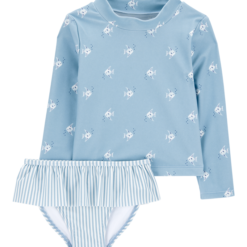Blue Baby 2-Piece Shell Striped Long-Sleeve Rashguard Swim Set - Blue | Carter’s Oshkosh Canada