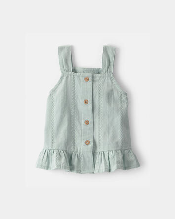 Baby Girl Button-Down Peplum Tank Top - Green, 