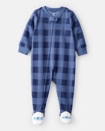 Tout-petit gar&ccedil;on - Pyjama 1 pi&egrave;ce ample en molleton &agrave; carreaux et &agrave; y&eacute;ti - Bleu, 