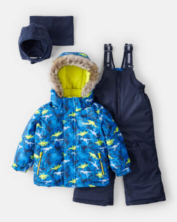 Toddler Boy 2-Piece Dinosaur Print Snowsuit Set - Green, 