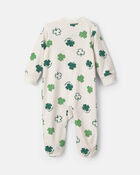 Baby 2-Way Zip St Patrick's Day Cotton Sleeper - Cream/Green, image 2 of 5 slides