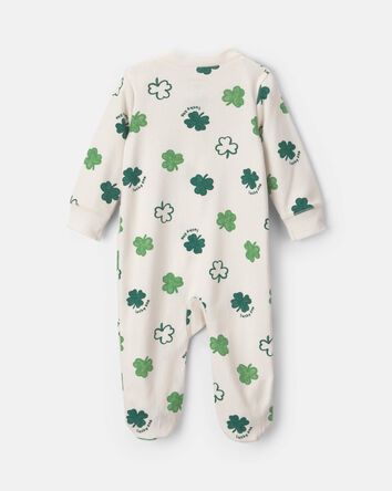 Baby 2-Way Zip St Patrick's Day Cotton Sleeper - Cream/Green, 