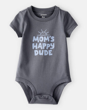 Baby Boy 'Mom's Happy Dude" Short-Sleeve Graphic Bodysuit - Grey, 