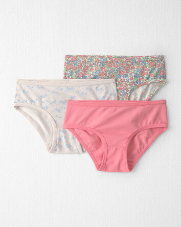 Girls 3-Pack Organic Cotton Hipster Underwear in Floral, 