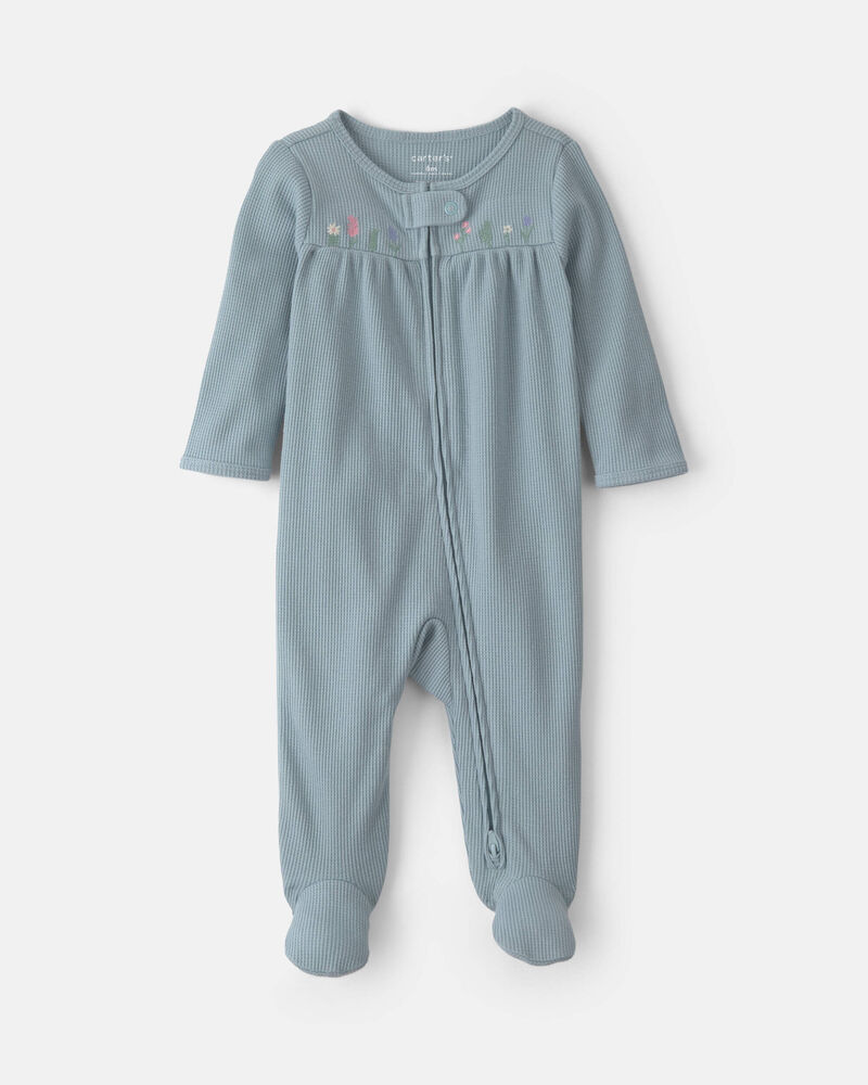 Baby Girl Floral Cotton 2-Way Zip Thermal Sleepers - Blue, image 1 of 6 slides