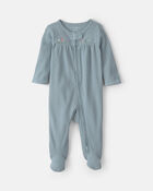 Baby Girl Floral Cotton 2-Way Zip Thermal Sleepers - Blue, image 1 of 6 slides