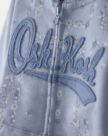Toddler Girl Floral OshKosh Logo Hooded Zip-Up Jacket - Blue, 