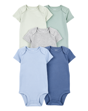 Baby Boy 5-Pack Solid Short-Sleeve Cotton Bodysuits, 