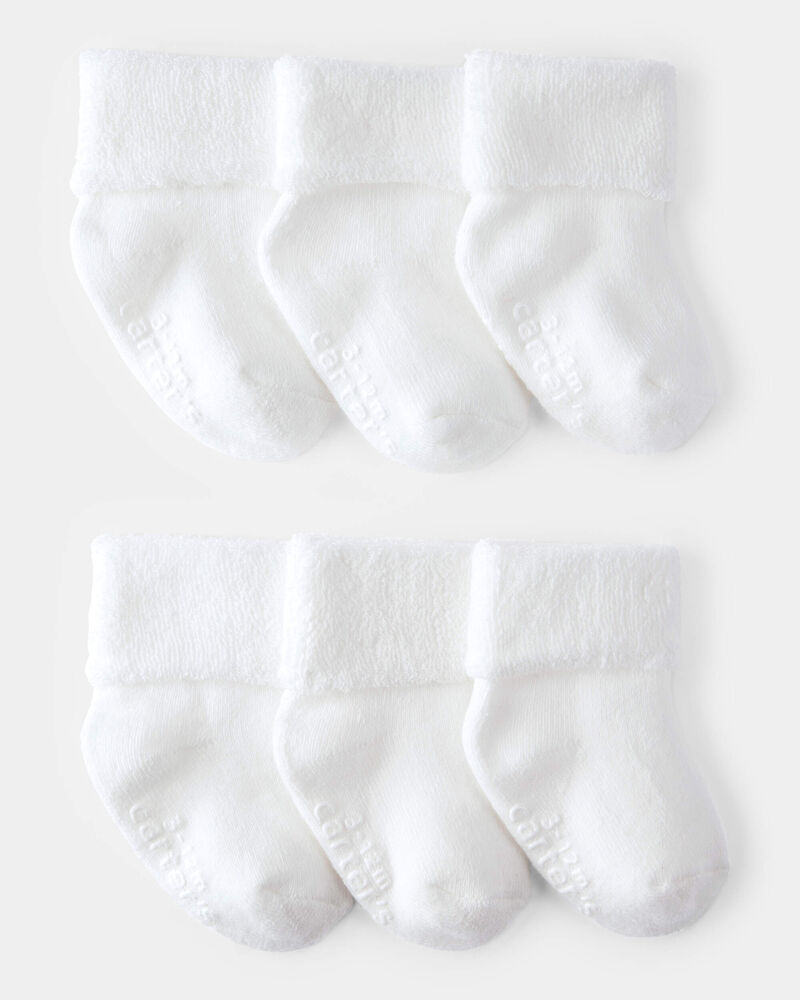 B&eacute;b&eacute; - 6 paires de chaussons &agrave; revers pli&eacute;s, image 1 sur 2 diapositives