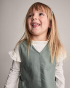 Toddler Girl Otter Pocket Denim Jumper - Olive, image 4 of 6 slides