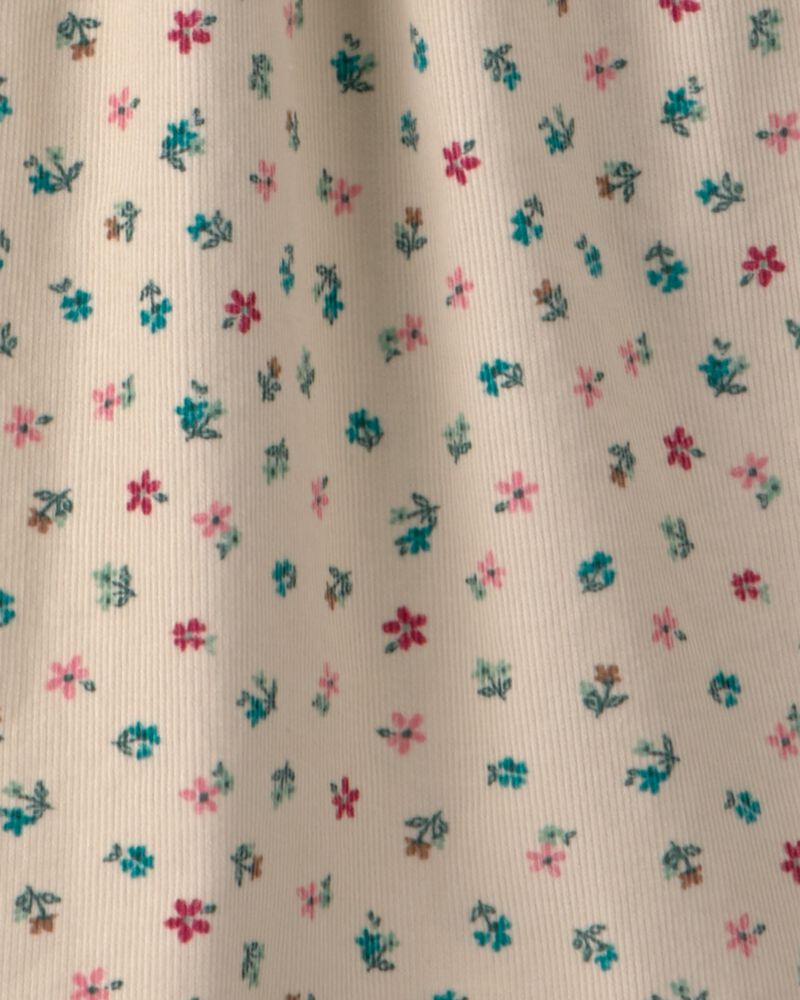 Girls Floral Collared Corduroy Dress - Cream, image 3 of 4 slides