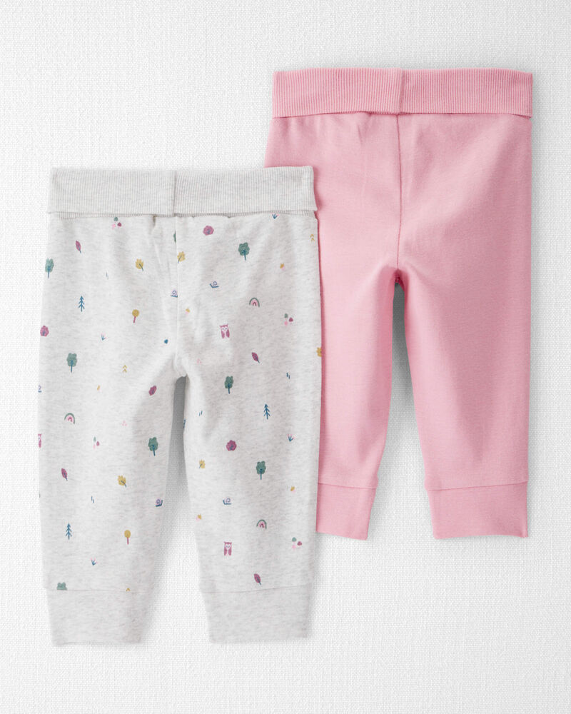Bébé fille - Emballage de 2 pantalons de jogging en coton biologique Grow-With-Me, image 2 sur 7 diapositives