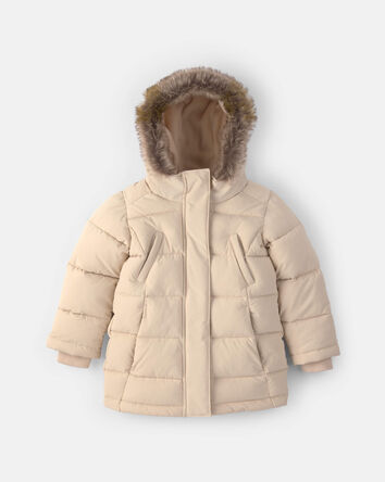 Toddler Girl Bubble Parka- Beige, 