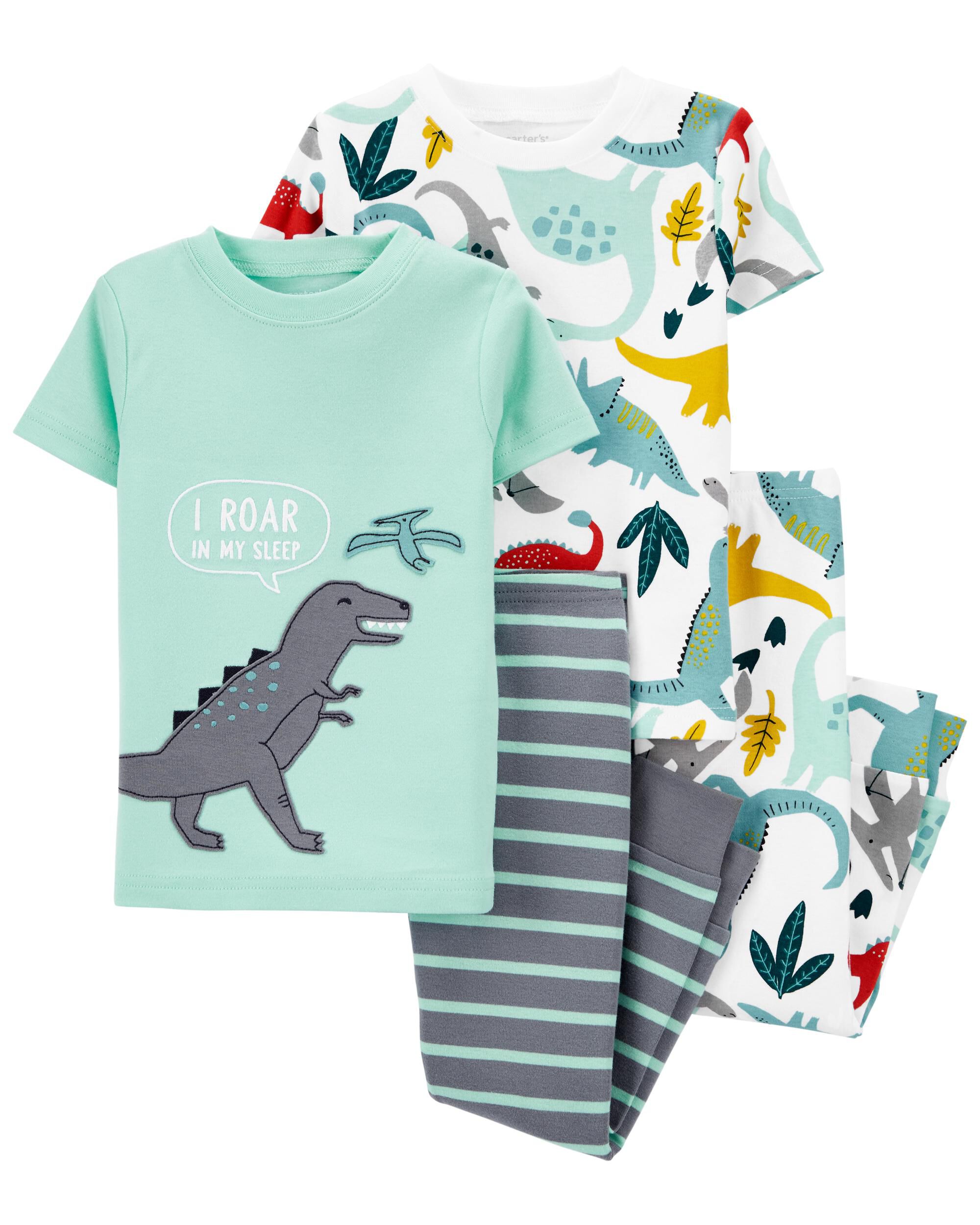 4 Piece Dinosaur 100 Snug Fit Cotton PJs