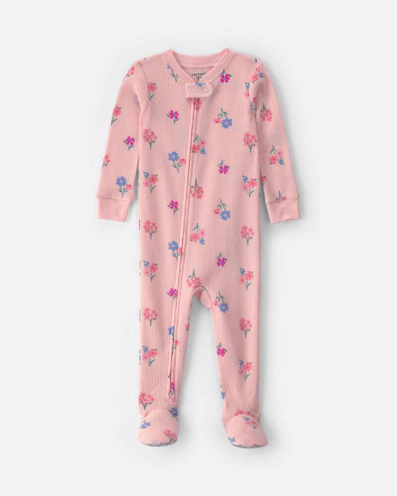 B&eacute;b&eacute; fille - Pyjama ajust&eacute; 1 pi&egrave;ce isotherme avec pieds &agrave; motif floral &ndash; Rose, image 1 sur 4 diapositives