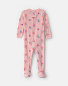 B&eacute;b&eacute; fille - Pyjama ajust&eacute; 1 pi&egrave;ce isotherme avec pieds &agrave; motif floral &ndash; Rose, image 1 sur 4 diapositives
