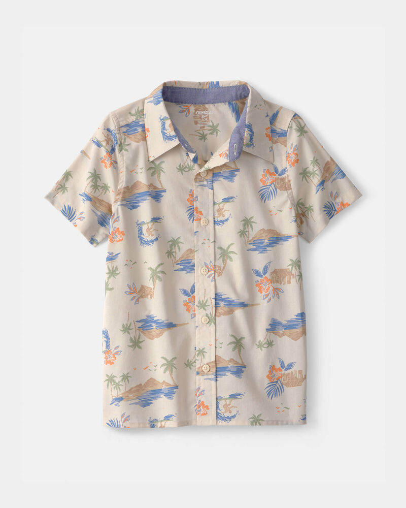 Gar&ccedil;ons - Chemise boutonn&eacute;e &agrave; manches courtes, motif plage - Beige, image 1 sur 2 diapositives