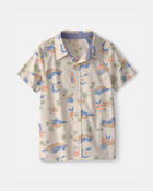 Gar&ccedil;ons - Chemise boutonn&eacute;e &agrave; manches courtes, motif plage - Beige, image 1 sur 2 diapositives