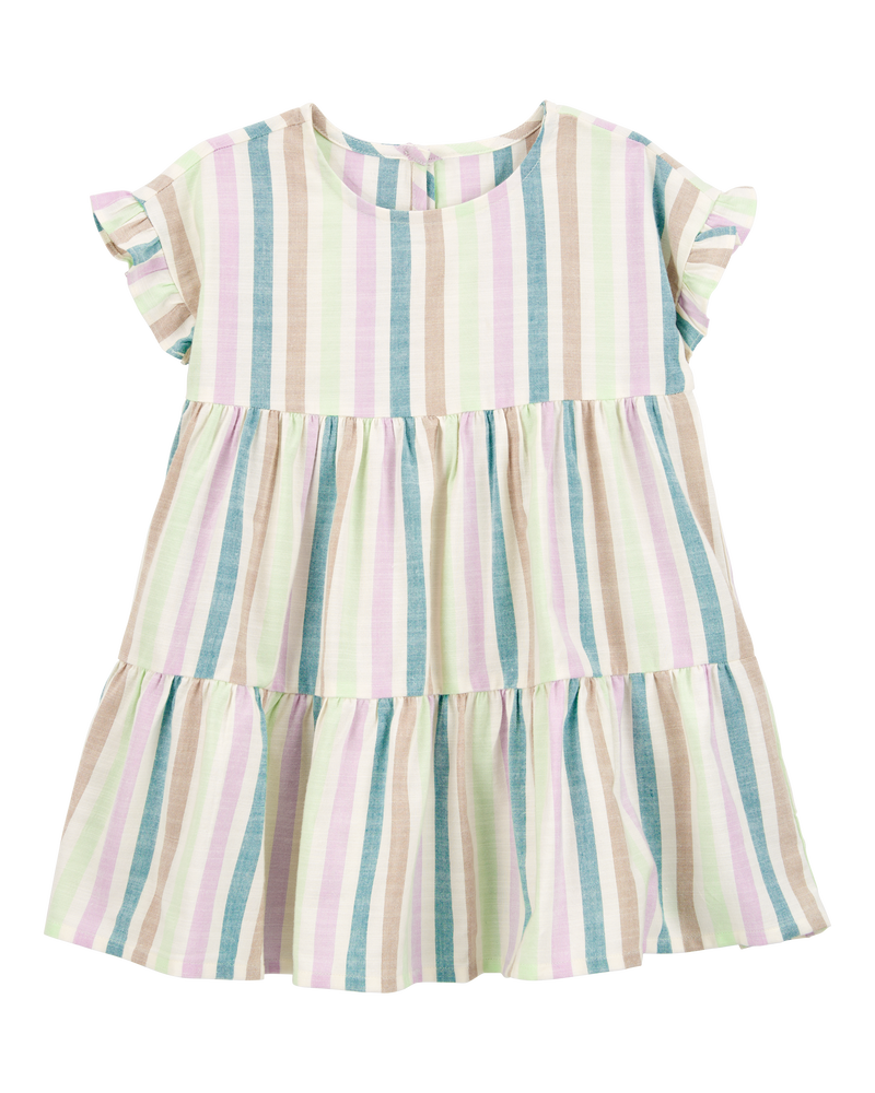 Tout-petit Robe volantée en lin à rayures, image 1 sur 4 diapositives