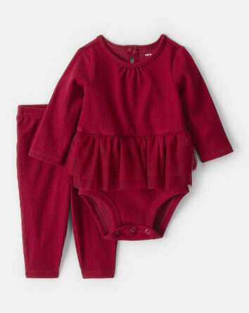 Baby Girl 2-Piece Peplum Tulle Bodysuit & Pant Set - Red, 