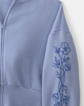 Filles - Chandail &agrave; capuchon en molleton avec fermeture &agrave; glissi&egrave;re &agrave; motif floral &ndash; Bleu, 