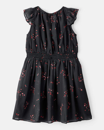 Girls Floral Short-Sleeve Occasion Dress - Black, 