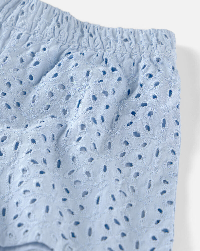 Toddler Girl 2-Piece Organic Cotton Top & Short Set in Blue Eyelet, image 3 of 5 slides