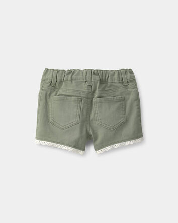 Baby Girl Eyelet Trim Twill Shorts - Olive, 