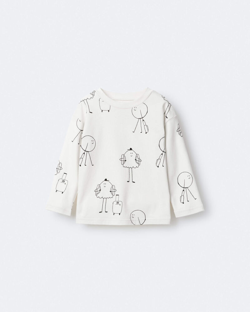 Toddler Neutral Travel Squish Character Long-Sleeve Graphic Tee - Cream, image 2 of 7 slides