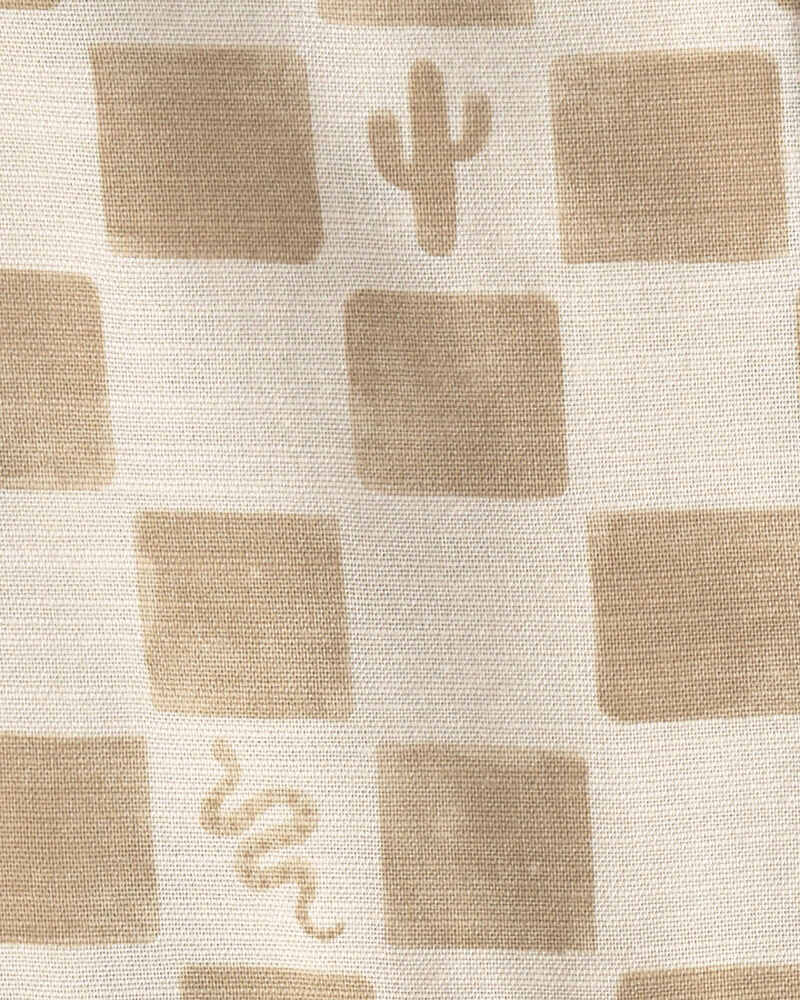 B&eacute;b&eacute; gar&ccedil;on - Chemise boutonn&eacute;e &agrave; manches courtes, motif cactus et carreaux - Beige, image 2 sur 2 diapositives