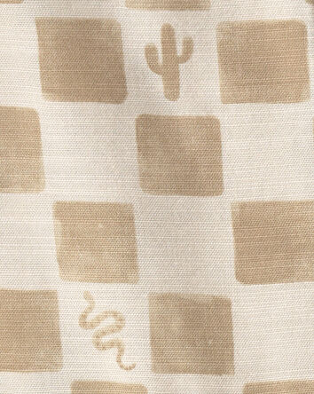 B&eacute;b&eacute; gar&ccedil;on - Chemise boutonn&eacute;e &agrave; manches courtes, motif cactus et carreaux - Beige, 